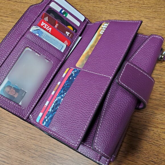 Women Leather Wallets Blocking Clutch Card Holder Ladies Purse with Zipper - Picture 2 of 2